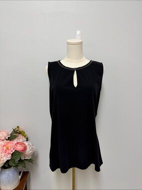 White House Black Market Black Sleeveless Keyhole Tank with Beaded Neckline